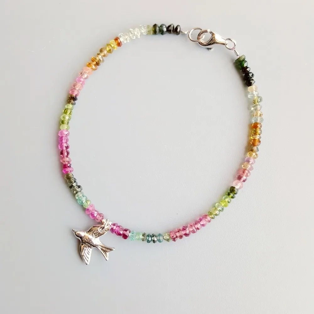 Женский браслет LiiJi натуральный Радужный турмалиновый из стерлингового серебра