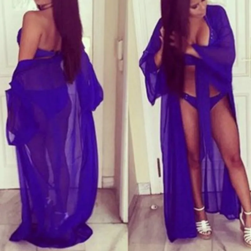 

2019 Summer Pure Thinny Chiffon Long Blouse Shirt Top Women's Sheer Flare Sleeve Sexy Shirts Tops Womens Women