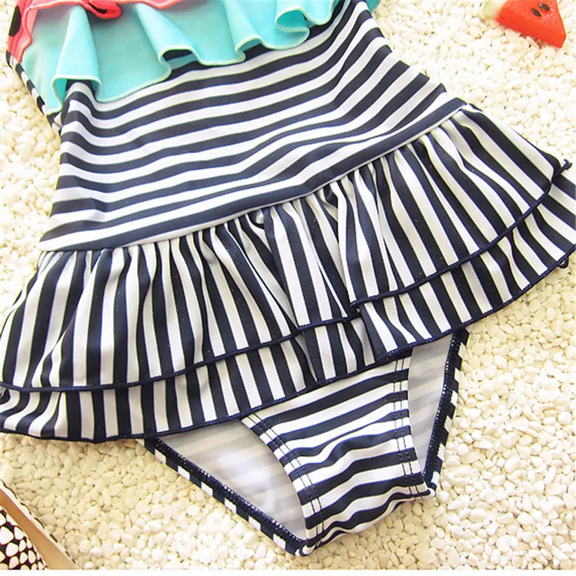 Купальник для маленьких девочек Милая юбка на подтяжках в полоску с изображением