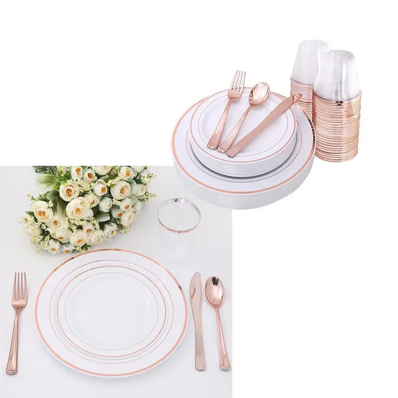 2019 одноразовые прозрачные чашки из розового золота PS Материал набор столовых