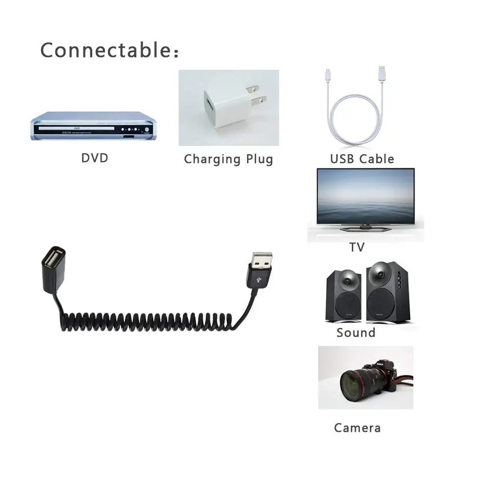 Спиральный кабель адаптера USB A male to female 1 м 3 фута|Кабели передачи данных| |