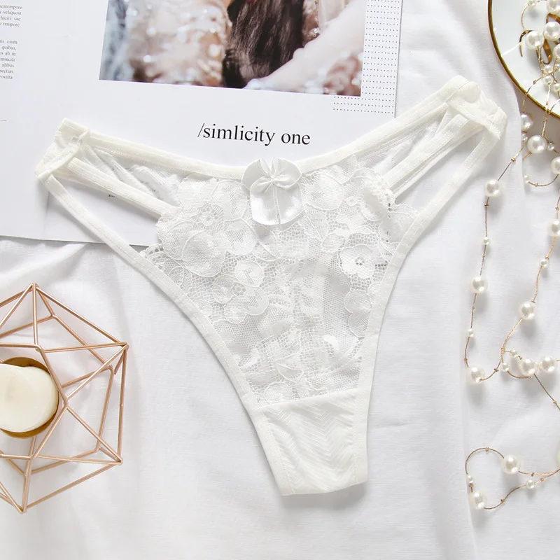 

AIIOU Sexy Bikini Underwear Women Thong Lace Floral Flowers Embroidery Low Waist Intimates Erotic Bandages Panties Underwear