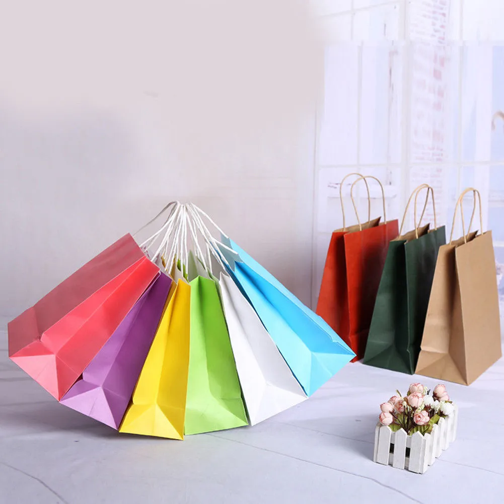 10 Colors Kraft party Paper Carrier Bag Wedding Treat with handle gift loot bags | Багаж и сумки
