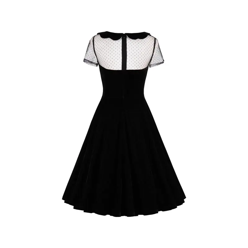 Ретро Черное готическое платье 2019 с коротким рукавом ТРАПЕЦИЕВИДНОЕ ПЛАТЬЕ