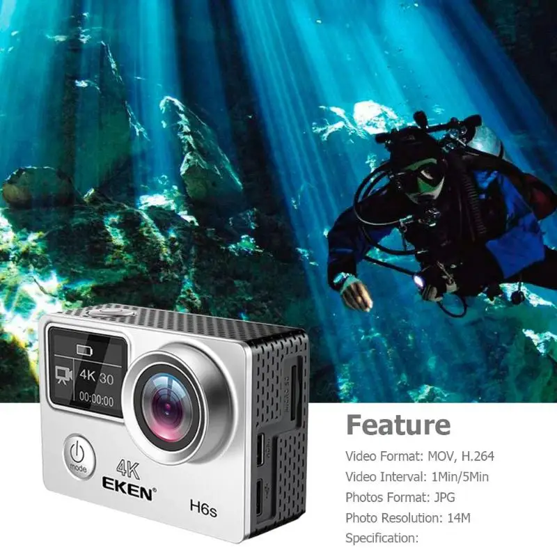 Eken H6S Ultra HD 4K видео Экшн камера EIS стабилизация изображения Ambarella A12 чип WiFi