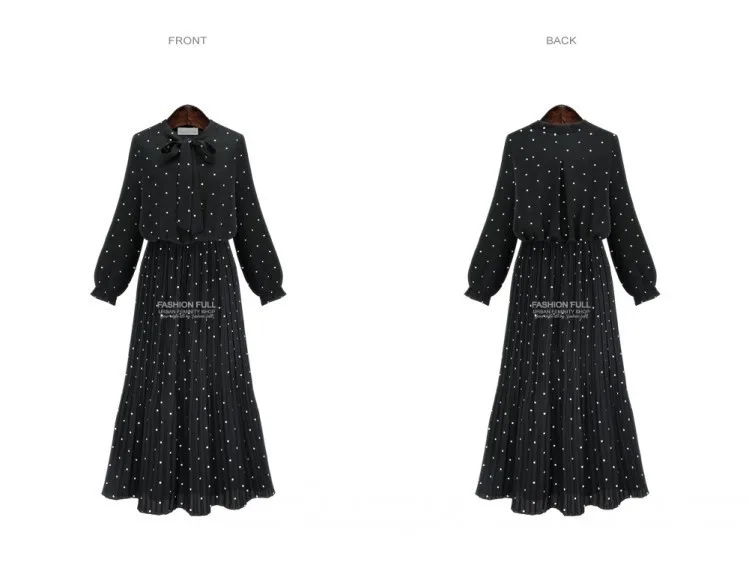 Женское длинное платье с длинным рукавом AS218 Длинное свободное принтом точек