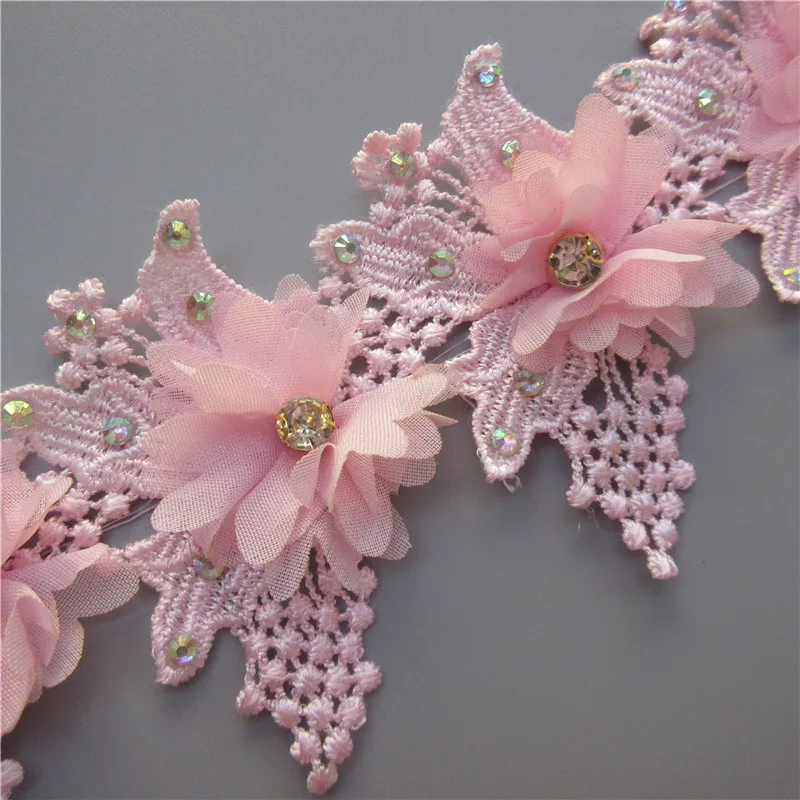 1yard Chiffon Flower Diamond Rhinestones Fringe Lace Trim Embroidered Ribbon Fabric Sewing Craft Garment Accessories | Дом и сад