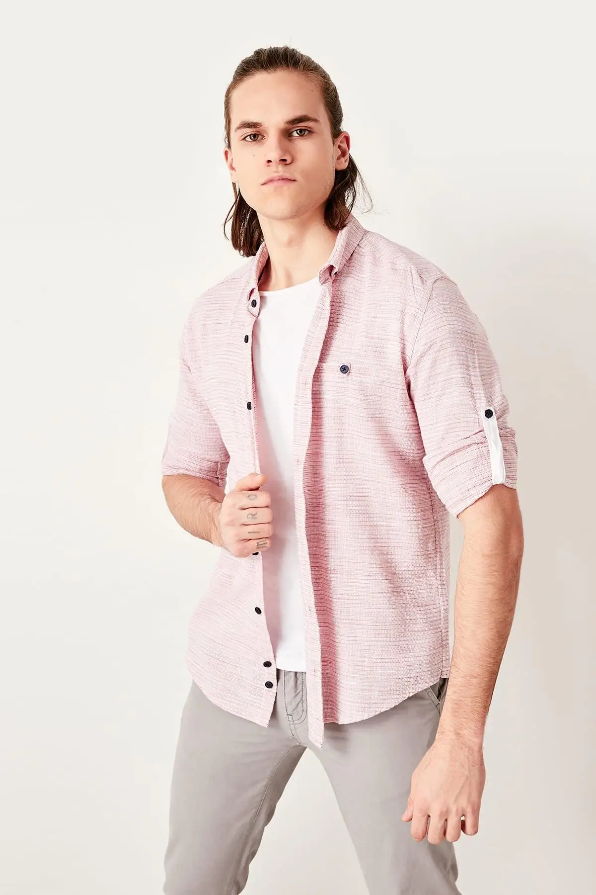 Trendyol красные мужские погоны Кнопка Воротник Slim Fit рубашка TMNSS19RS0029 |