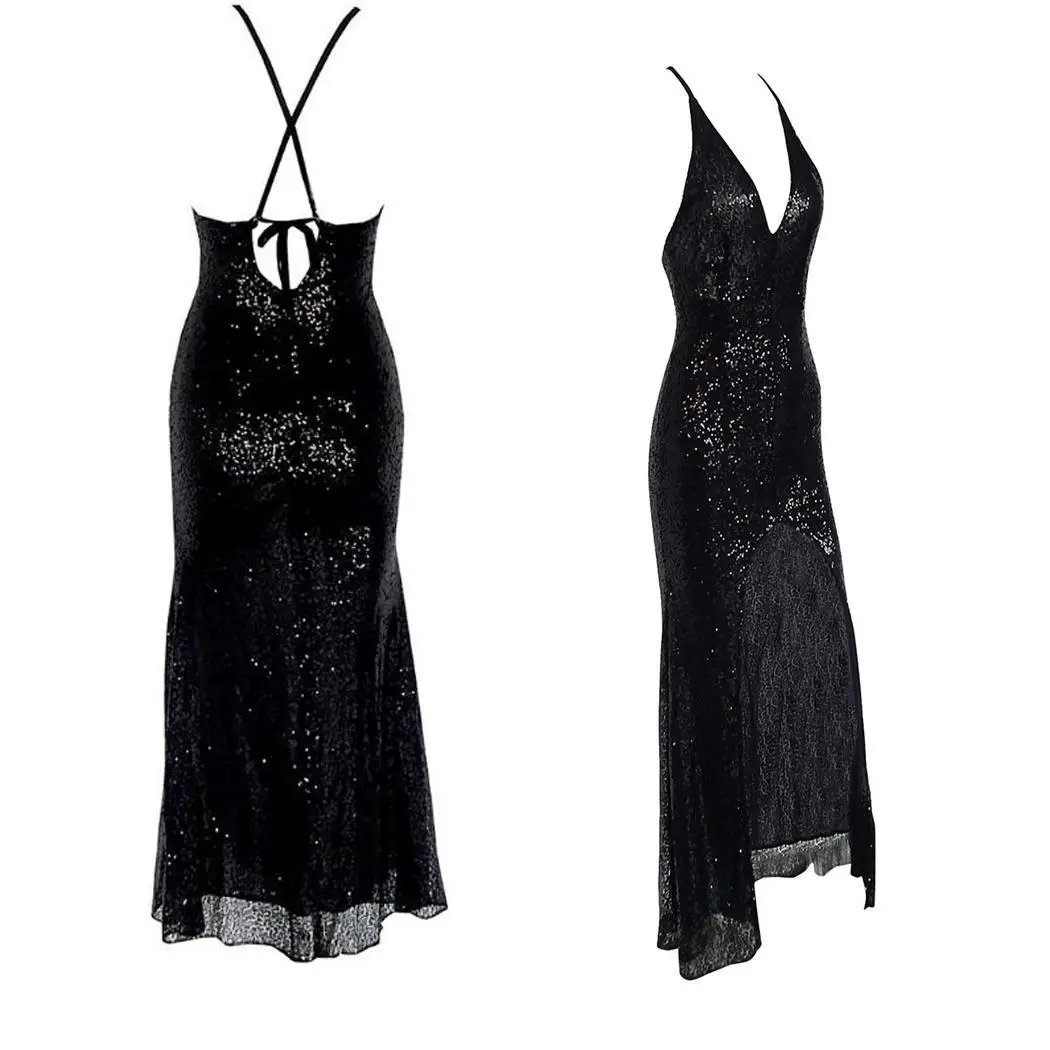 AL'OFA Women Long Deep V Evening Dress Front Split Open Back Formal Sequin Halter Party Dresses Occasions | Свадьбы и торжества
