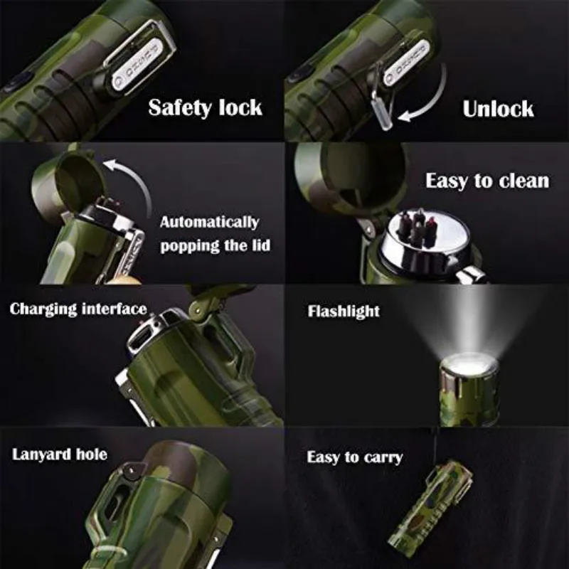 Electric Lighter Waterproof With Flashlight Flameless Windproof Arc For Outdoor Camping Hiking | Дом и сад