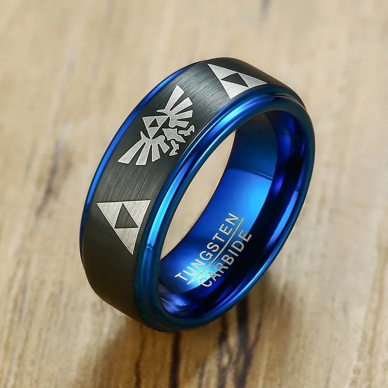 Мужские кольца The Zelda синего и черного цвета свадебные из карбида вольфрама
