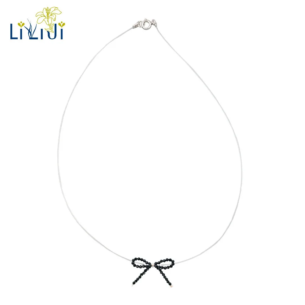 

Lii Ji Gemstone Natural Black Spinel Bowknot Pendant Choker Necklace Party Gift