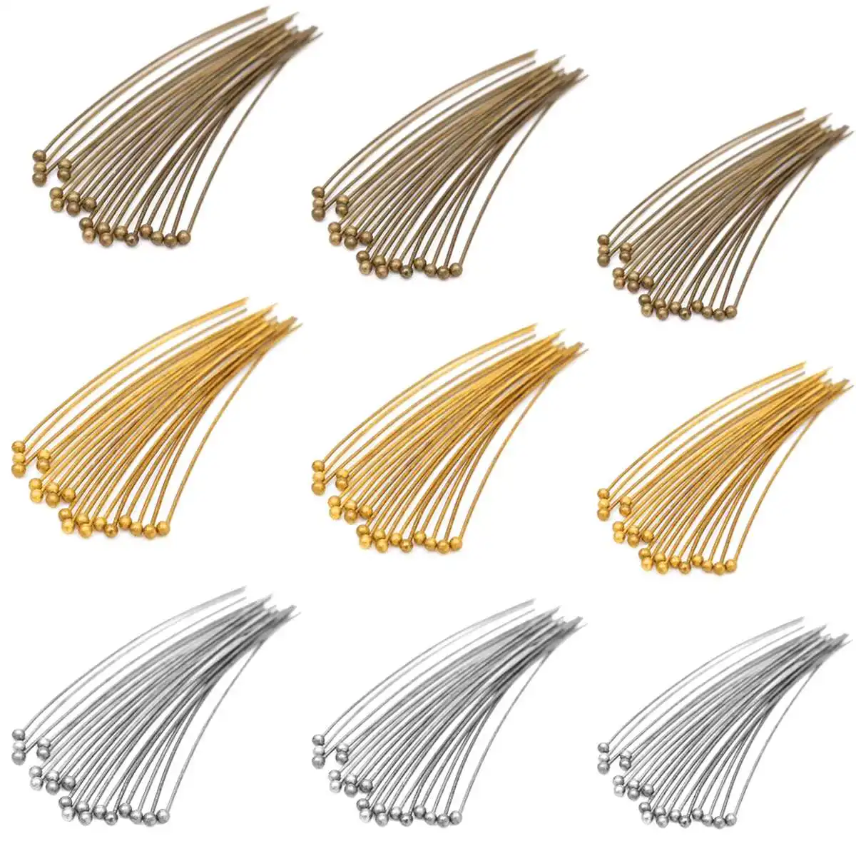100Pcs/Set 30/40/50mm Bronze Gold Silver Plated Metal Ball Head Pin Ballpin Kit Useful Home Garden Sewing Ball Head Pin Kit