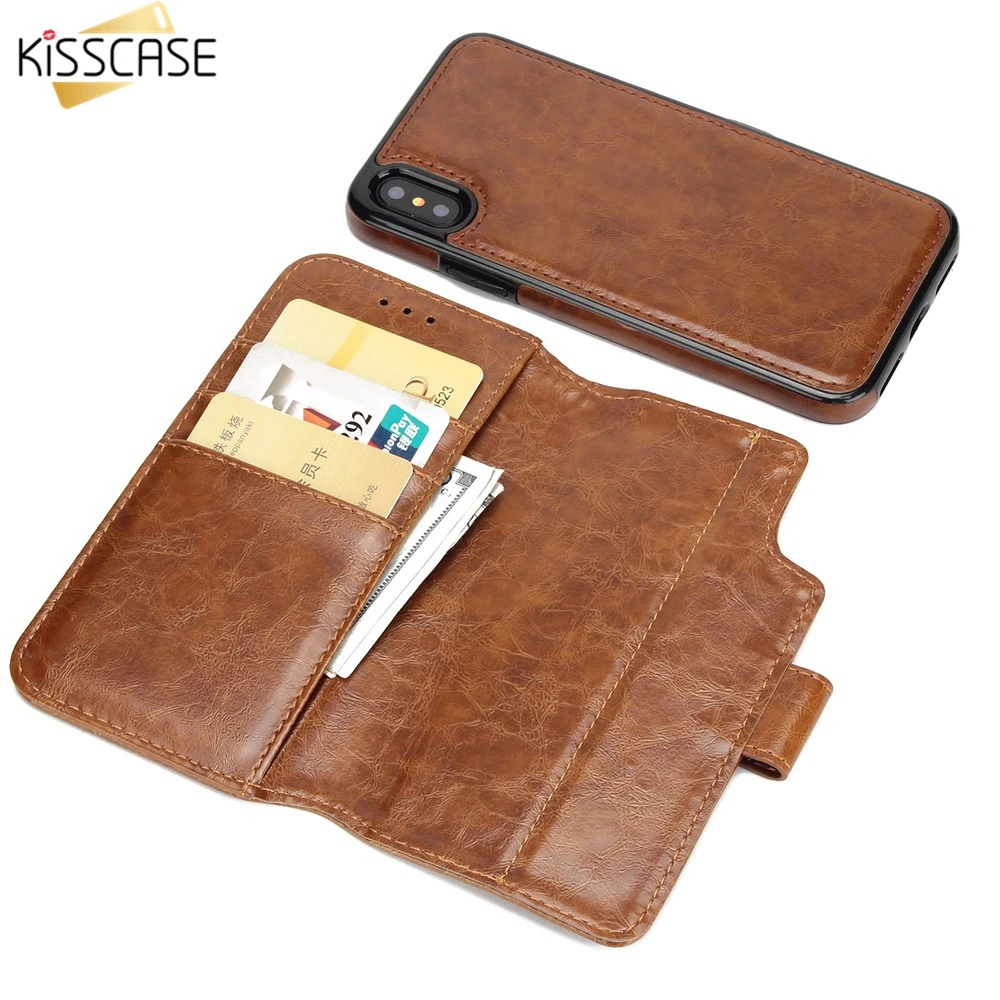 Кожаный чехол KISSCASE для iPhone 6 7 8 5 5S Se Магнитный флип-чехол чехол-кошелек 6S Plus X XS Max XR