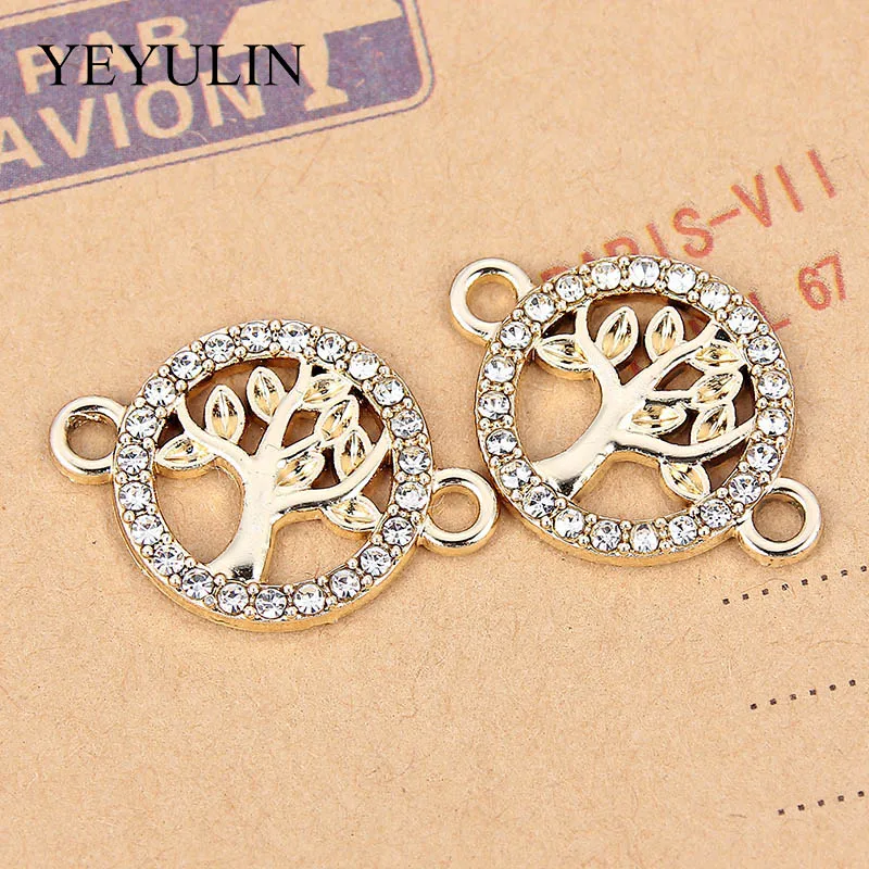 

10 Pcs Gold Color Crystal Tree Of Life Pattern Alloy Connectors Bracelet Charms For DIY Pendant Necklace Jewelry Findings