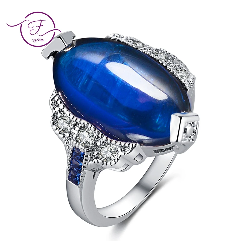 

Charms Oval Blue Aquamarine Solid 925 Silver Jewelry Rings Vintage Wedding Anniversary Ring Luxury New Fine Jewelry For Women