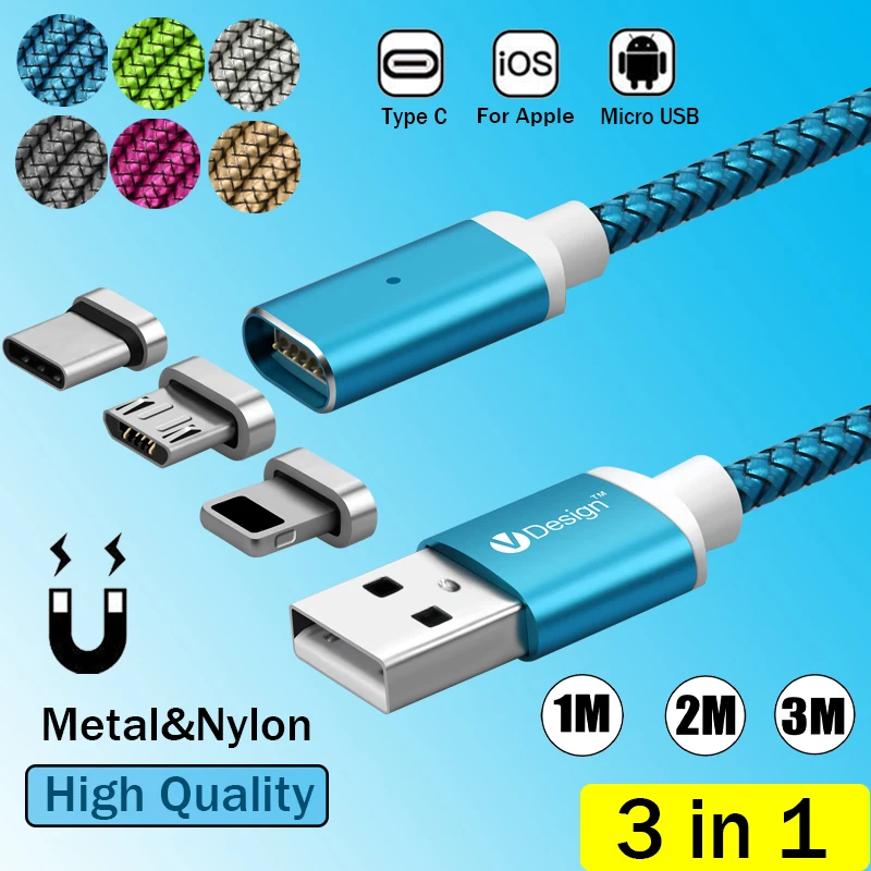 3/6/10 футов 2.1A 3 в 1 Магнитный USB C Type IOS Micro зарядный кабель для Samsung S9 S8 S7 S6 iPhone 8 7 6S