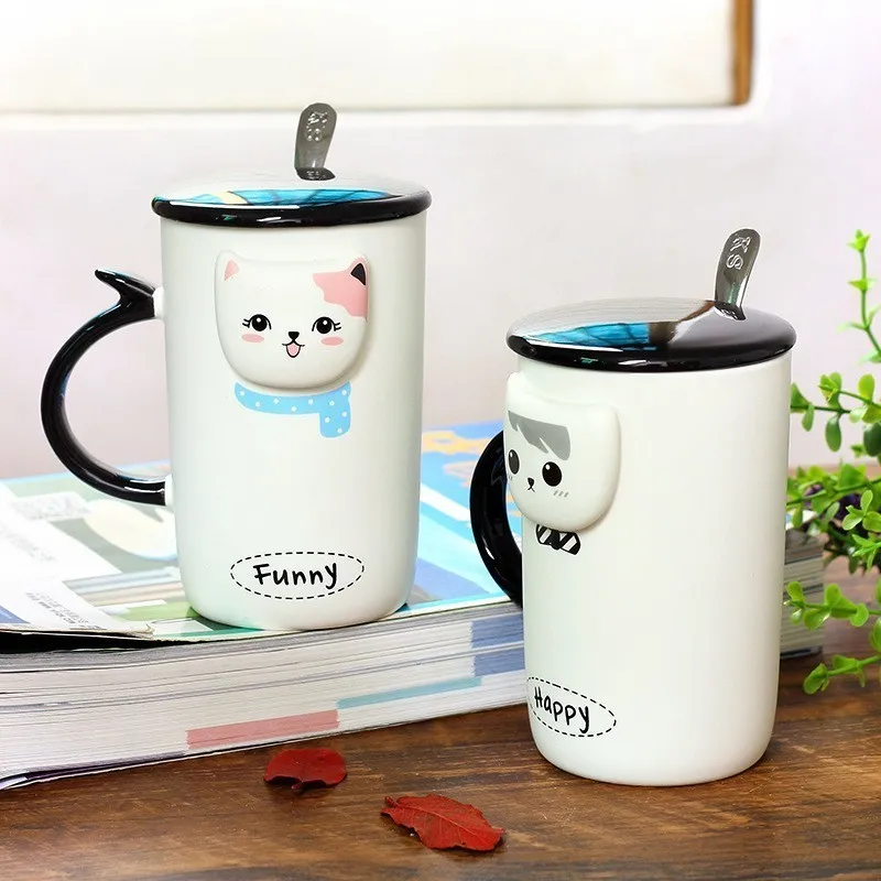 Мультфильм горячая кружка рельеф голова кота кружки для кофе милый котенок лицо
