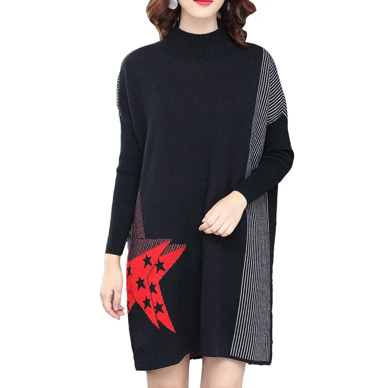 

2018 Autumn New Pattern Europe Station Will Code High Lead Easy Long Fund Overknee Rendering Knitting Dress