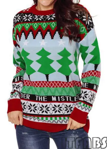 Ladies Xmas Long Sleeve O-Neck Casual Knitted Pullover Top Unisex Women Men Christmas Sweater | Женская одежда