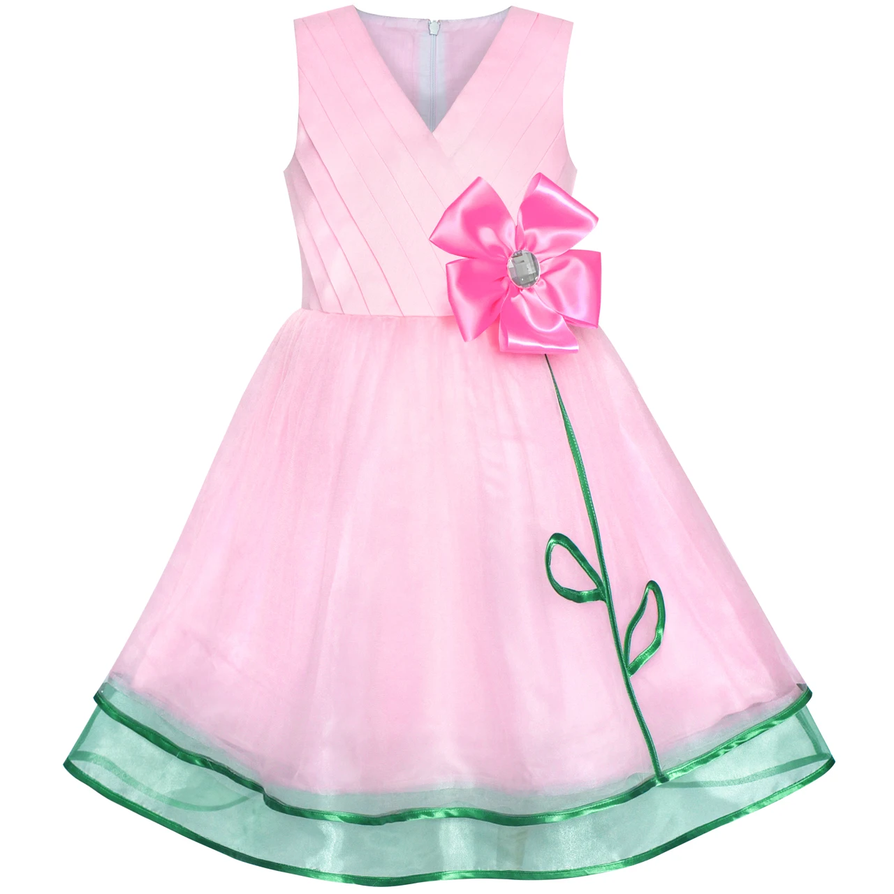 

Girls Dress Pink Flower Tulle Pleated Birthday Party 2020 Summer Princess Wedding Dresses Girl Clothes Pageant Sundress Vestidos