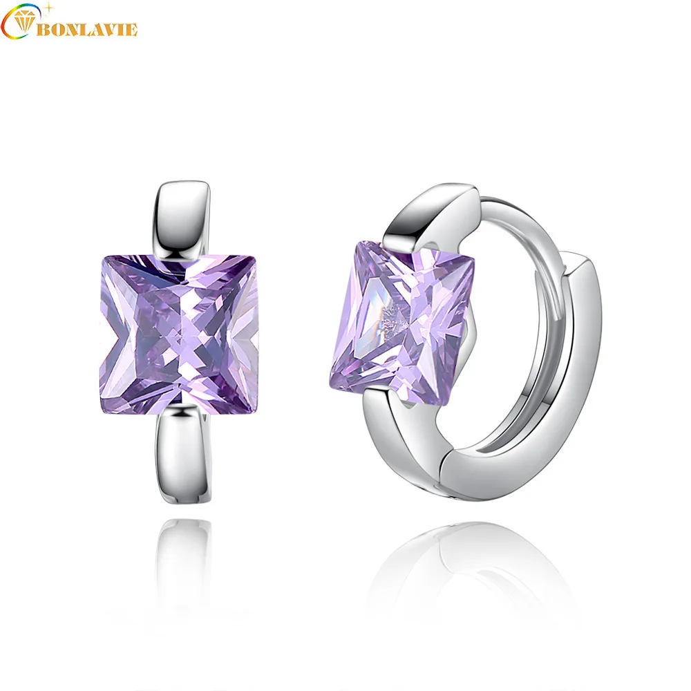 Серебряные серьги кольца с фианитом синие розовые красные корейские камнем