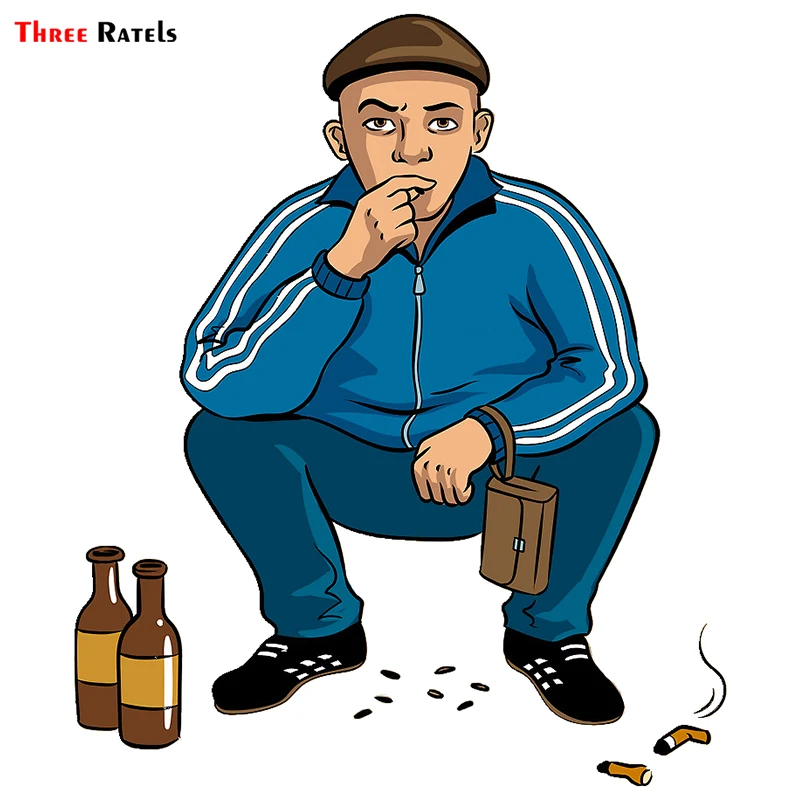 

Three Ratels TRL743# 13x15см Гопник хулиган на корточках и пить и курить наклейки на авто наклейки на машину наклейка для автомоби