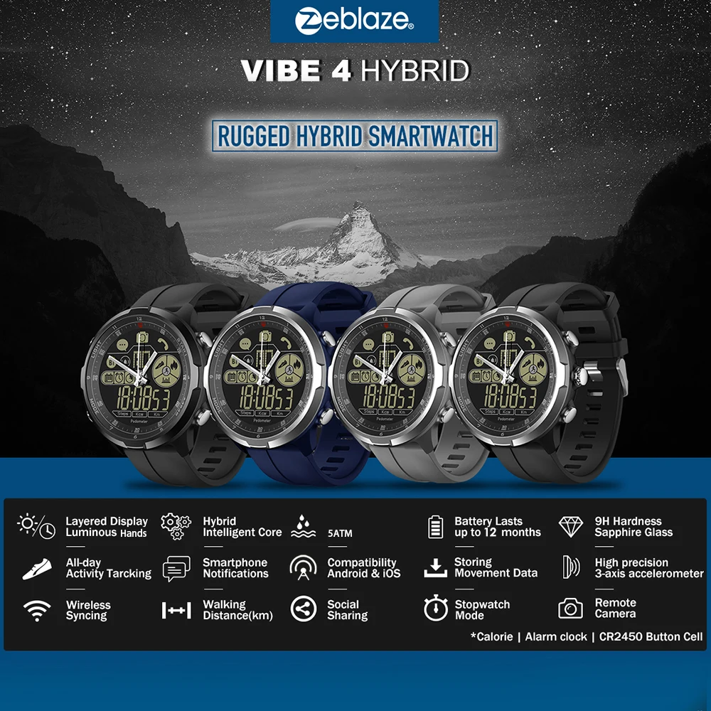 Zeblaze VIBE 4 гибридные Смарт-часы с экраном 1,24 дюйма умные часы 24 месяца в режиме ожидания 24 часа всепогодный мониторинг для iOS Android