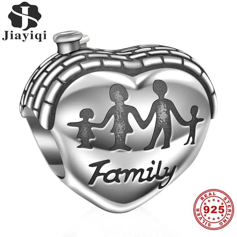 Jiayiqi 100% Настоящее серебро 925 пробы очаровательный семейный дом сердце бусины