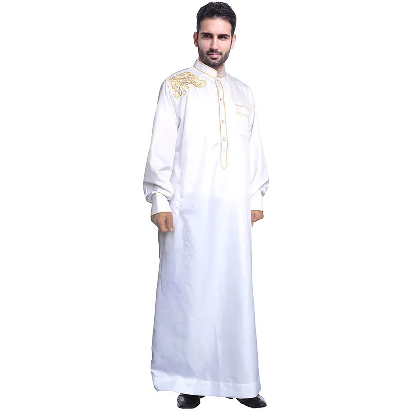 

Мусульманский мужской халат с вышивкой стоячий воротник Длинные рукава Карманы Макси платье мусульманская одежда для мужчин средний восто...