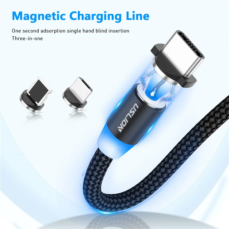 USLION Магнитный Micro USB кабель для samsung S10 S9 type-c Зарядка для iPhone XS XR 8 7 магнит Зарядное устройство usb type C кабели