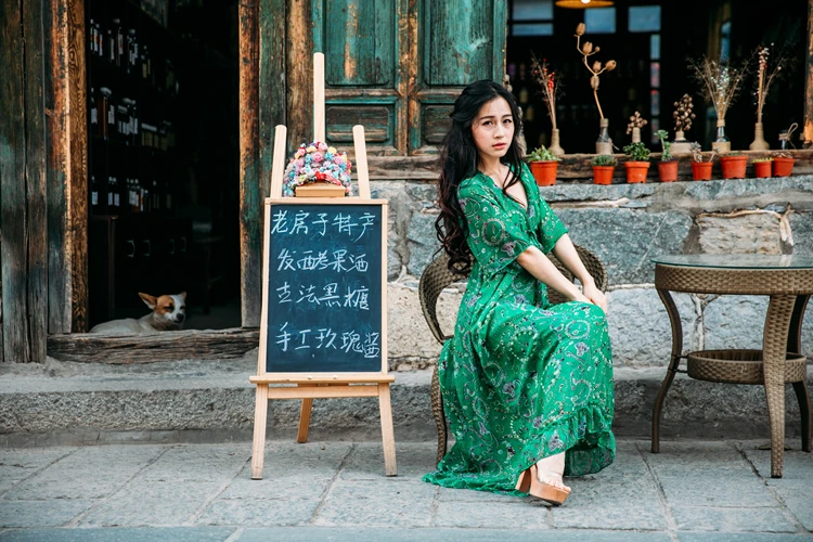 Женское богемное Платье макси с принтом длинное пляжное шифоновое платье