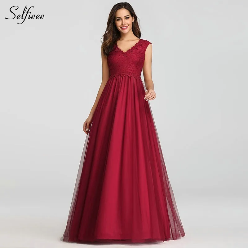 Винтажные бордовые платья длинные трапециевидные с v образным вырезом без