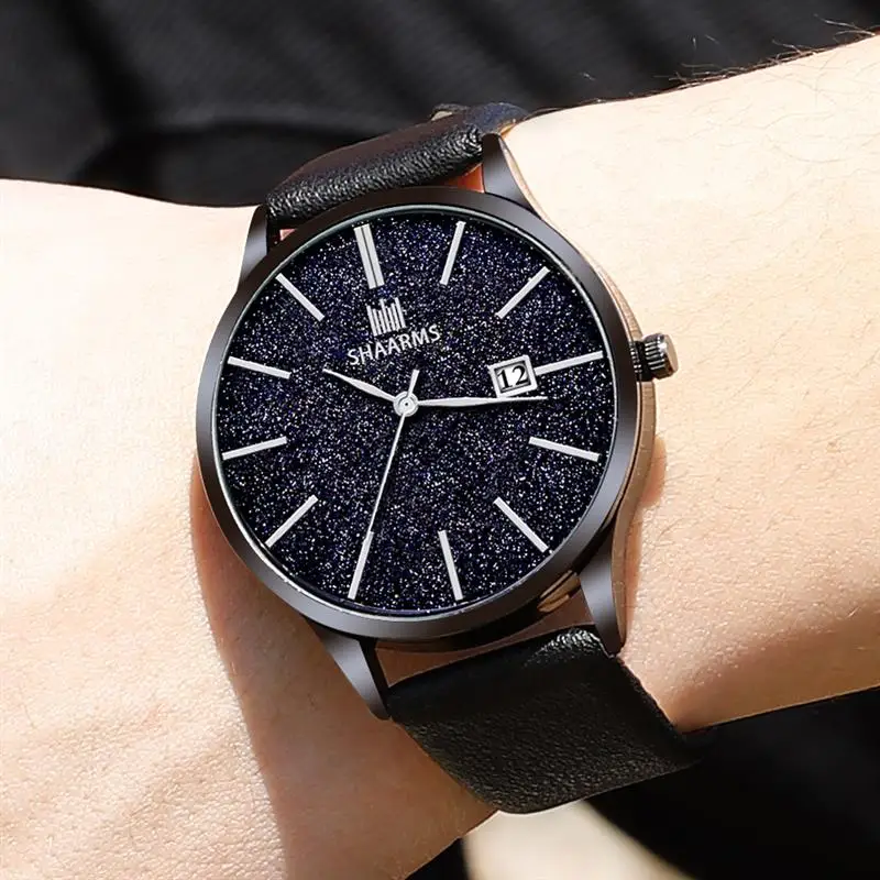 SHARRMS новый дизайн часы для мужчин роскошный кожаный ремешок из нержавеющей стали