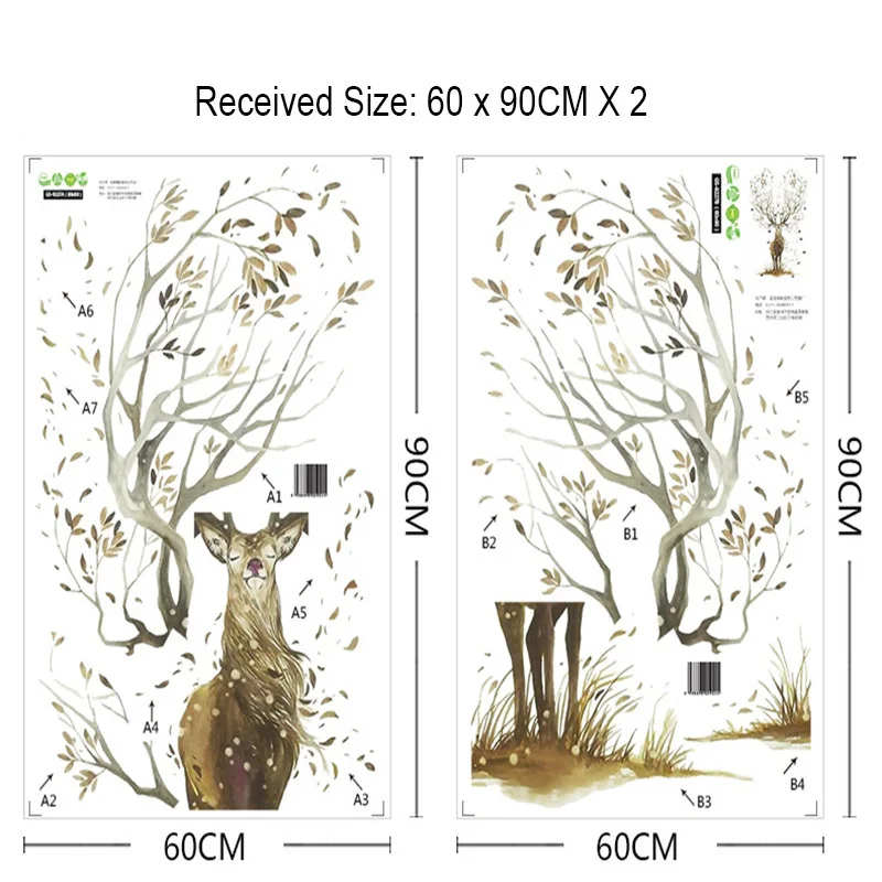 Creative Elk Wall Stickers Living Room Bedroom Wallpaper Poster Art Large Tree Elk's Horn Grass Graphic Decoration Decals | Дом и сад