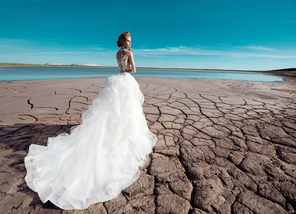 Платье для свадьбы Vivian's Bridal модное с рюшами а силуэта сексуальное иллюзией
