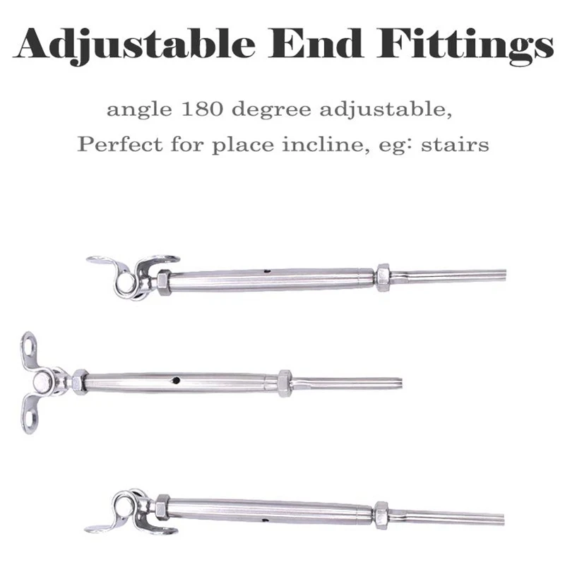 12Pcs T316 Steel Adjustable Angle Cable Railing Hardware Kit For 1/8Inch Wire Rope Wood Post | Обустройство дома
