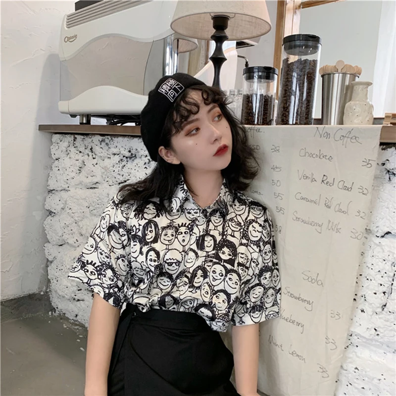 Lychee/Коллекция 2019 года весенне-летний свободный крой блузка с принтом лица в