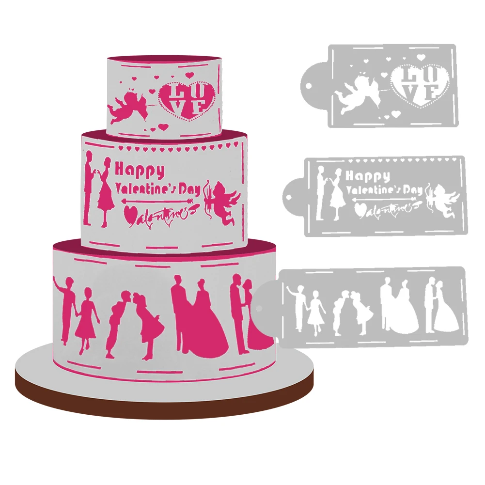 

4pcs Wedding Decoration Love Cake Stencil Fondant Template Cookie Cake Decorating Mold For Wedding Party Baking Accessories