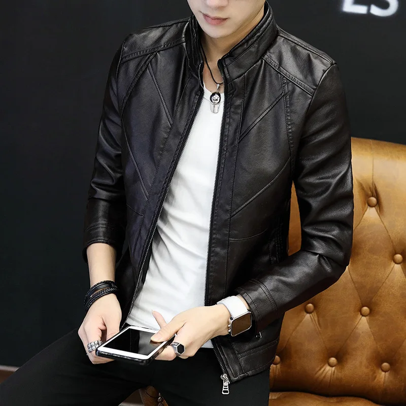 Spring Autumn PU Leather Thin Loose Coat Jacket Youth Men's Wear | Мужская одежда