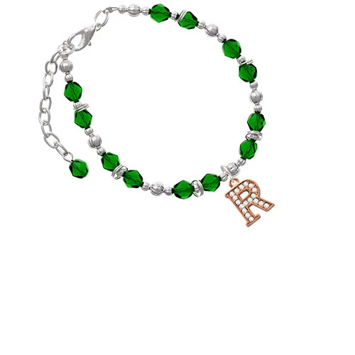 Розовый браслет Goldtone Crystal Initial R с зеленым бисером| |