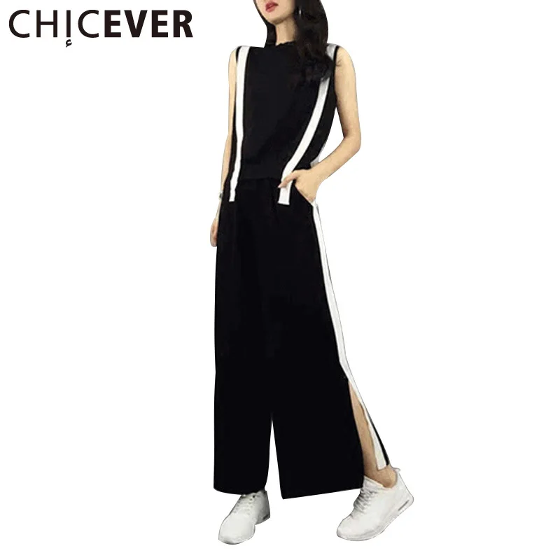 CHICEVER 2017 Summer Two Pieces Set Women Slim Sleeveless T shirts +Elastic Waist Split Sexy Casual Plus Size Female Pants|two piece set women|piece