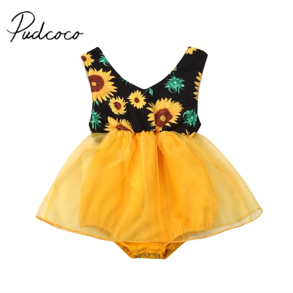 Летняя одежда для малышей боди с подсолнухами маленьких девочек шифоновый