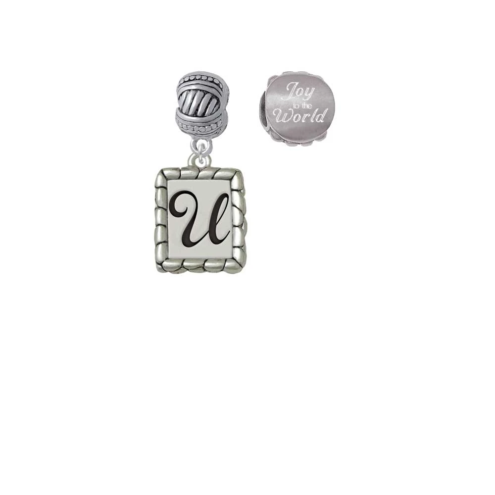 Silvertone Pebble Border Initial-U Joy to the World Charm Beads (набор из 2) |