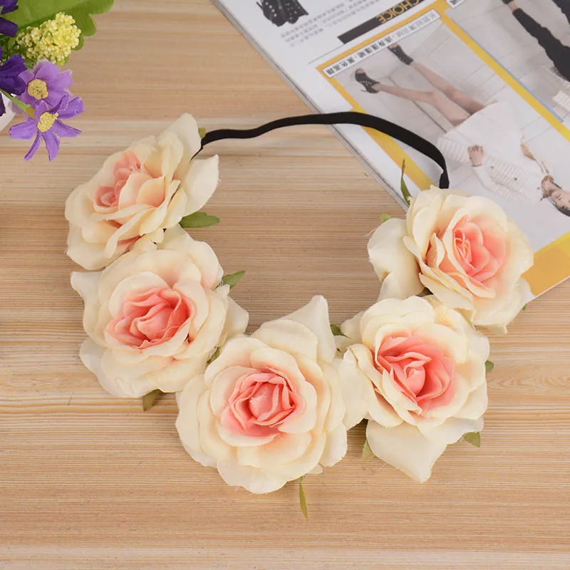 

Fashion Headband Bride Head Wreath Elastic Bridesmaid Bridal 1PC Wedding Floral Crown Big Flower Female Gift Hair Accessories