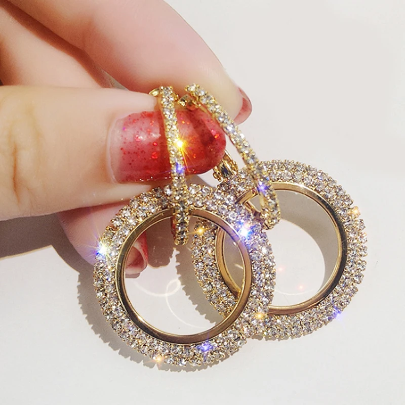 Crystal Round Luxury Jewelry Gift Earrings Geometric Fashion Hoop Women | Украшения и аксессуары