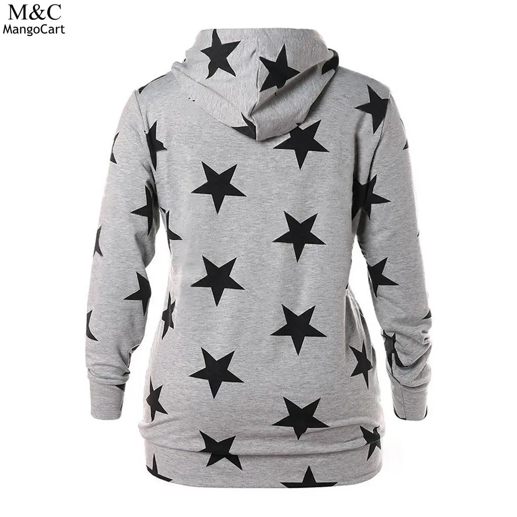 Women Casual Long Sleeve Hooded Loose Sweatshirt Sleeves Pentagram Print Autumn Spring Gray | Женская одежда
