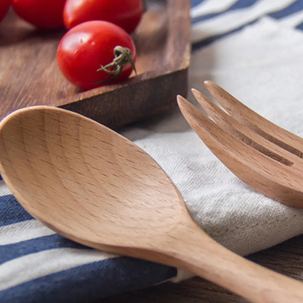 Western Tableware Wood Fork Spoon Dessert Set Retro Vintage Style Fruit Serving Children Food Scoop Supply Japanese-style | Дом и сад