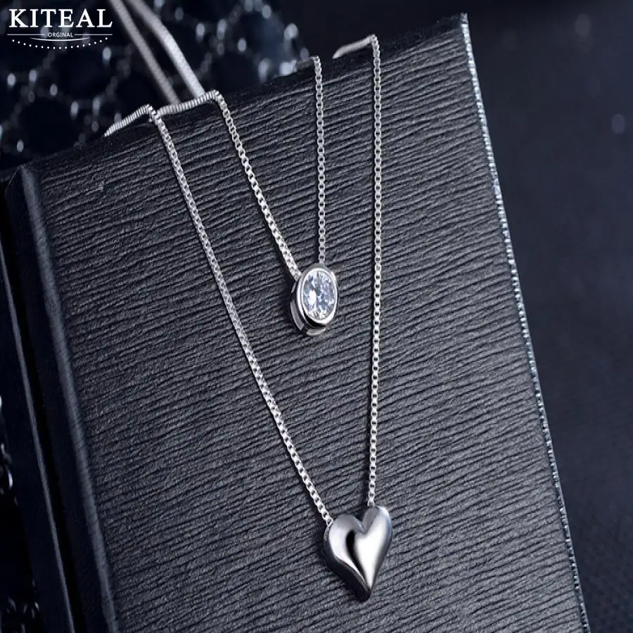Kiteal 925 ювелирные изделия Серебряное ожерелье двухслойная цепочка Циркон Твердые