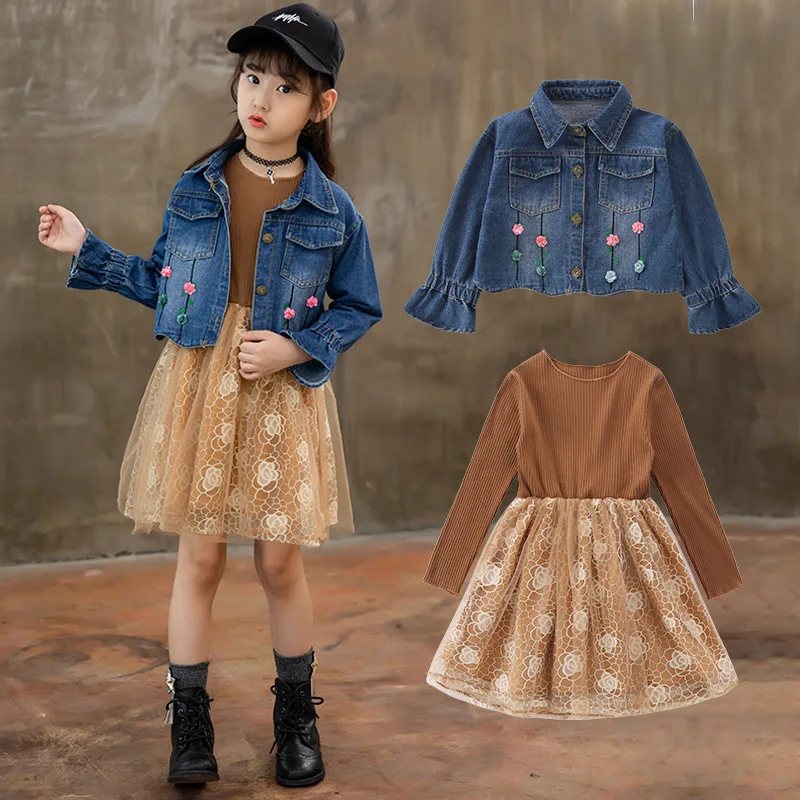 Girl Autumn Suit 2018 New Pattern Korean Long Sleeve Children Western Style Dress Cowboy Loose Coat |